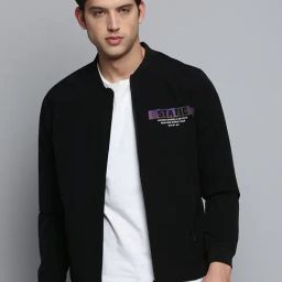 Showoff Black Regular Fit Printed Bomber Jacket-image-87