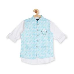 Cavio Kids Blue & White Cotton Printed Shirt Set-image-76