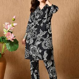 filora Floral Printed V-Neck Pure Cotton Kurta With Trouser-image-42