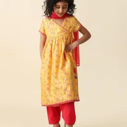 Fabindia Kids Yellow & Red Printed Kurta, Salwar with Dupatta-image-10