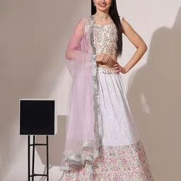 Fabcartz Printed Sequinned Semi-Stitched Lehenga & Unstitched Blouse With Dupatta image 1