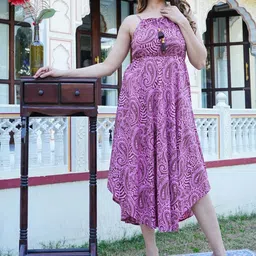 KALINI Printed Halter Neck Midi Fit and Flare Dress-image-27