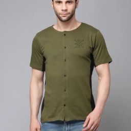 Rigo Olive Slim Fit Colour-Block Shirt-image-7