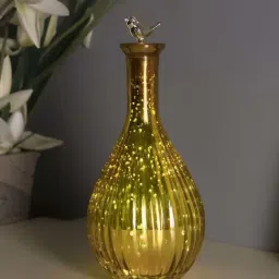 Homesake Golden Glass Mercury Ovoid Bottle Star String Lights White Bird Lid-image-32