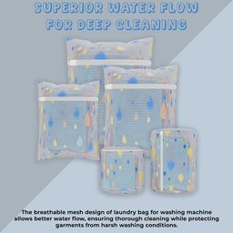 Kuber Industries White & Blue 24 Pieces Drop Printed Reusable Laundry Bags With Zipper image 2