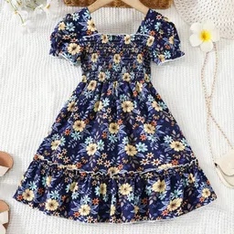 BAESD Girls Floral Print Puff Sleeve Square Neck Fit & Flare Dress-picture-5