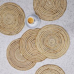 BELLA TRUE 6Pcs Textured Brown & White Round Table Placemats-41