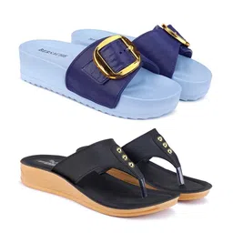 BERSACHE Women Pack Of 2 Open Toe Flats & Sliders-15