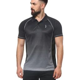 Campus Sutra Black & Grey Regular Fit Polo T-shirt-image-23