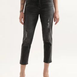 Elle Black Distressed Slim Fit Mid Rise Jeans-image-73