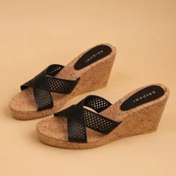 Eridani Women's Lydia Black Cross Strap Wedges-image-60
