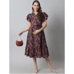 Moms Maternity Womens Maternity Crepe Black Floral Midi Dress with Belt (Set of 2)-picture-11
