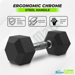 Body Maxx 50Kg Hex Dumbbells Combo. 2.5 Kg + 5 Kg + 7.5 Kg + 10 Kg X 1 Pair Each!! Hex Dumbbells Rubber Coated Combo For Home Use And Gym Use,Black image 3