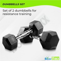 Body Maxx 50Kg Hex Dumbbells Combo. 2.5 Kg + 5 Kg + 7.5 Kg + 10 Kg X 1 Pair Each!! Hex Dumbbells Rubber Coated Combo For Home Use And Gym Use,Black image 4