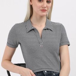 Tommy Hilfiger Women Striped Polo Collar Pockets T-shirt-image-92
