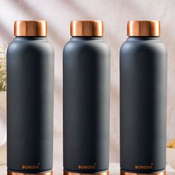 BOROSIL Grey & Gold-Toned Set of 3 Copper Solid Water Bottle-picture-1