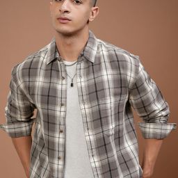 HIGHLANDER Men Relaxed Fit Spread Collar Tartan Checked Cotton Casual Shirt-picture-43