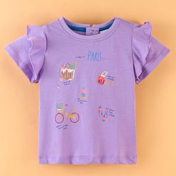 ToffyHouse Single Jersey Half Sleeves Top With Paris Theme Print - Lavender-image-19