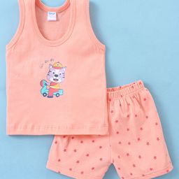 Tango Single Jersey Sleeveless Innerwear Set Tiger Print- Peach-picture-13