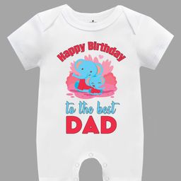 The Peppy Tend 100% Cotton Short Sleeves Happy Birthday To The Best Dad Elephant Printed Romper - White-image-50