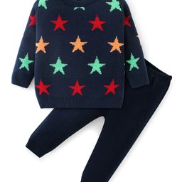 Babyhug Full Sleeves Sweater Set Stars Design - Navy Blue-image-53