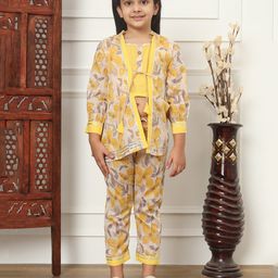 READIPRINT Three Fourth Sleeves  Floral Printed Shrug With Top And Pyjama - Yellow-picture-14