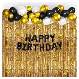 Bubble Trouble Black Golden Backdrop Balloon Birthday Decoration With Foil Balloon Multicolor  Pack of 45-61