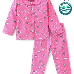 Babyoye Eco Conscious 100% Cotton Full Sleeves with Anti Bacterial Finish Bow Print Night Suit - Pink-image-106