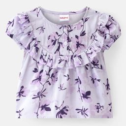 Babyhug Rayon Woven Half Sleeves Top With Knot Floral Print - Purple-image-51