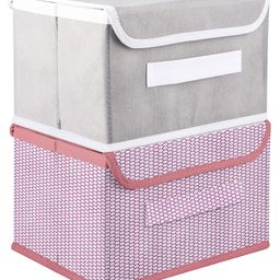 Kuber Industries Drawer Storage Box  Foldable Dhakkan Storage Box  Non-Woven Clothes Organizer For Toys  Storage Box with Handle  Small  Pack of 2  Pink & Gray-15
