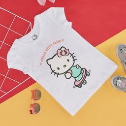 Pantaloons Junior Hello Kitty Featuring Cap Sleeves Kitty Printed Tee - White-picture-20