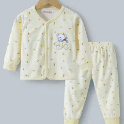Kookie Kids Full Sleeves Winter Wear T-Shirt & Lounge Pant Set with Bear Patch- Cream-picture-35