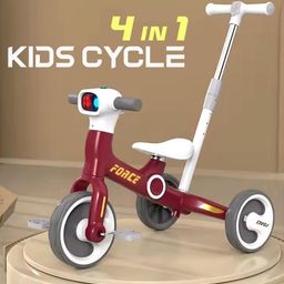 Giggle Rider 4-IN-1 Force Trike cum Convertible Balance Bike with Music Lights & Aluminum Alloy Frame with 3 Mute EVA Wheels & Big Wheel Hub with Multi-Gear Push Handle - Red-6