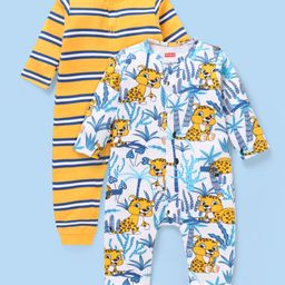 Babyhug 100% Cotton Full Sleeves Romper Cub Print Pack of 2- Yellow & Blue-image-87