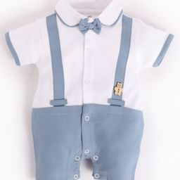 BABY GO Cotton Half Sleeves Suspender Detailed  Romper  - Sky Blue-image-59
