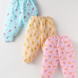 Bodycare Full Length Thermal Lounge Pant With Vehicle & Giraffe Print Pack of 3 - Yellow Pink & Blue-image-34