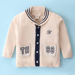 ToffyHouse Full Sleeves Solid Color Cardigan with Pockets & Number Embroidery - White-image-43