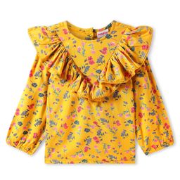 Babyhug Rayon Woven Full Sleeves Top with Floral Print & Frill Detailing - Yellow-image-101