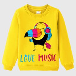 KUCHIPOO Fleece Full Sleeves Love Music Text Printed Sweatshirt - Yellow-picture-1