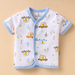 Child World Interlock Knit Half Sleeves Jhabla With Vehicle Print - Light Blue-image-34