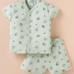 Tango Single Jersey Knit Half Sleeves Shorts Night Suit with Animal Print - Light Green-image-46