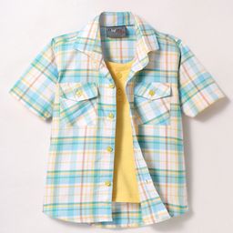 Dapper Dudes Full Sleeves Checked Shirt With Attached Tee - Green-image-45