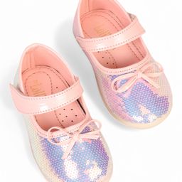 Lil Lollipop Bow Applique Detailed Sequins Embellished Mary Jane Ballerinas With Velcro Closure - Pink-image-45