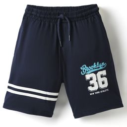 Taeko Single Jersey Knit Knee Length Shorts With Text Print - Navy Blue-image-63