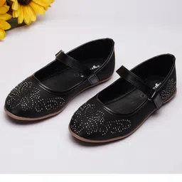 boyz n galz Floral Shaped Stones Embellished Mary Jane Ballerinas With Velcro Closure - Black-picture-42