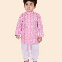 little desi Pure Cotton Full Sleeves Abstract Printed Kurta Dhoti Set - Pink-picture-8