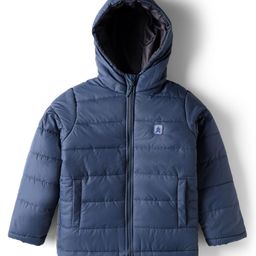 Pine Kids Woven Full Sleeves Solid Hooded Padded Jacket - Navy Blue-picture-1