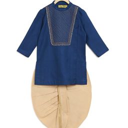 Tiber Taber 100% Cotton Woven Full Sleeves Abstract Embroidered Dhoti Kurta Set - Blue-picture-32