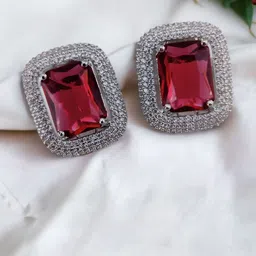 Opal Touch Rhodium-Plated Crystal Studded Square Shaped Studs-31