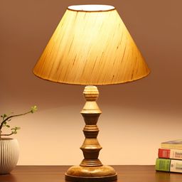 Devansh Off White Frusturical Shaped Wooden Table Lamp-18